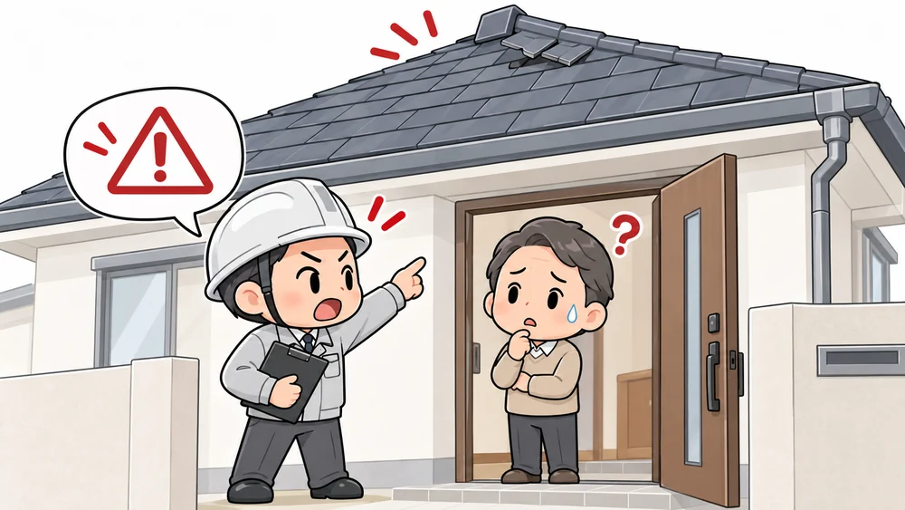 玄関先で不安をあおる訪問営業のイメージ