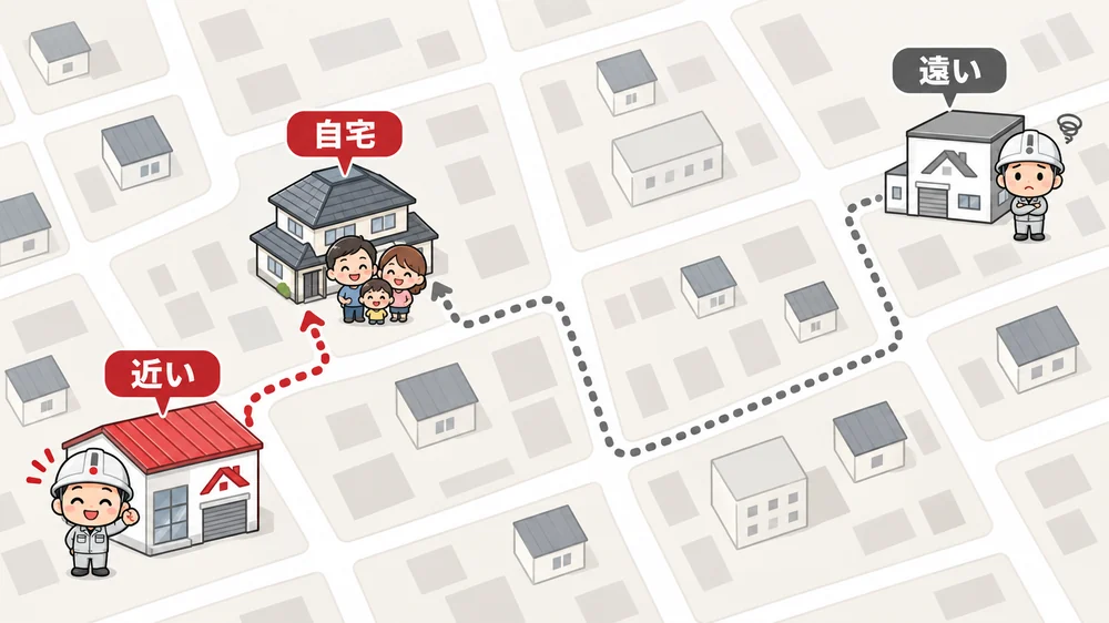 自宅から近い会社と遠い会社の距離の違いを示した地図